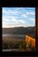 Beautiful grape fields in Chianti from the morning seen through the window in Chianti, Italy