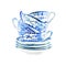 Beautiful graphic lovely artistic tender wonderful blue porcelain china tea cups