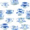 Beautiful graphic lovely artistic tender wonderful blue porcelain china tea cups pattern watercolor