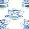 Beautiful graphic lovely artistic tender wonderful blue porcelain china tea cups pattern watercolor hand illustration
