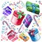 Beautiful graphic lovely wonderful holiday new year bright winter colorful gifts with bows, serpentine, confetti pattern
