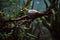 Beautiful gray cuckoo sitting on a branch in the forest