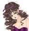 Beautiful green-eyed girl with curly hair in 80s anime style