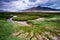 Beautiful green grassland and river highland Landscape in China Tibet