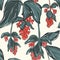 Beautiful green leves and red flowers vintage Floral pattern. Tropical exotic bloom botanical Motifs vertical print. Seamless