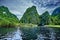 Beautiful green limestone mountains in vietnam asia
