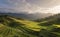 A beautiful green mountain with terraces rice fields