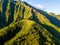 Beautiful green mountains in the  Hoâ€™omaluhia Botanical Garden in Hawaii