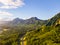 Beautiful green mountains in Hoâ€™omaluhia Botanical Garden in Hawaii