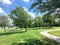Beautiful green park with pathway trail in Coppell, Texas, USA
