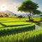 beautiful and green rice fields, as well as houses that are built in