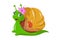 A beautiful green snail with a golden shell using a flower clip was laughing design cartoon