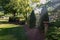 Beautiful Green Summer Garden in the Backyard of a Midwestern Home in Illinois