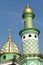 Beautiful green themed mosque dome and minaret