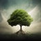 Beautiful green tree in a dreamy scenery. Generative AI