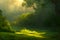 beautiful greenish fantasy landscape with harsh sunlight