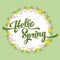 Beautiful greeting card with flowers on a white background and stylized inscription Hello Spring. Spring template for