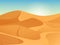 Beautiful gritty landscape of sahara desert. Vector background with sunrise, yellow sands dunes and blue sky.