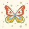 Beautiful groovy butterfly vector hand drawn illustration. Stock pop clip art in Hippie 60s 70s style. Peace. Pacific.