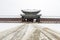 Beautiful gyeongbok palace in soul, south korea - under snow, winter