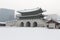 Beautiful gyeongbok palace in soul, south korea - under snow, winter