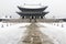 Beautiful gyeongbok palace in soul, south korea - under snow, winter