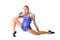 Beautiful gymnast athlete teenage girl wearing dancer blue leotard working out, dancing, doing exercise. isolated