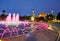 Beautiful Hagia Sophia and Hamam in Istanbul old town timelapse with blue illuminated fountain, Sultanahmet district, Turkey