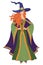 Beautiful halloween witch posing in vintage dress in celtic style,  illustration isolated