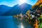 Beautiful Hallstatt City by the lake surrounded by mountains in Austria