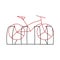 Beautiful hand-drawn black and red vector illustration of a metal bike parking rack isolated on a white background