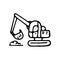 Beautiful hand drawn fashion excavator icon. Hand drawn black sketch. Sign / symbol / doodle. Isolated on white background. Flat