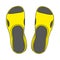 Beautiful hand-drawn fashion vector illustration of a pair of yellow and gray slippers isolated on a white background