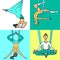 Beautiful hand drawn illustration aerial yoga.