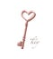 Beautiful hand drawn illustration with old vintage key heart shaped isolated.