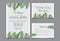 Beautiful hand drawn palm leaf natural wedding invitation cards. Includes invitation templates, RSVP, and thank you cards. Vector