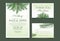 Beautiful hand drawn palm leaf natural wedding invitation cards. Includes invitation templates, RSVP, and thank you cards. Vector
