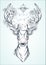 Beautiful hand-drawn tribal style deer. Vector deer head decorated with peony flowers and diamond beads. Spiritual art, yoga, boho