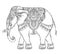 Beautiful hand-drawn tribal style elephant. Coloring book design with boho mandala patterns, ornaments. Ethnic background,