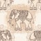 Beautiful hand-drawn tribal style elephant. Seamless pattern design, ornaments. Ethnic background, spiritual art, yoga. Indian go