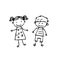 Beautiful hand-drawn vector illustration of a pair of children a boy and a girl isolated on a white background for coloring book