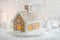 Beautiful handmade gingerbread house with snow for Christmas and New Year, white backround