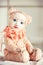 Beautiful Handmade red color vintage art teddy doll. Bear-girl.