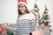 Beautiful happy asian girl with credit card in her hand,Christmas shopping concept