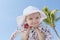 Beautiful Happy Expressive Blond Girl Toddler on the Beach