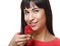 Beautiful happy smiling woman with strawberry