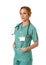 Beautiful and happy woman md emergency doctor or nurse posing smiling cheerful