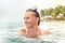 Beautiful happy woman sea tropical beach portrait summer vacation holidays lifestyle