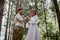 beautiful happy young bride and groom changing wedding rings