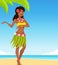 Beautiful Hawaiian hula dancer on a sunny beach